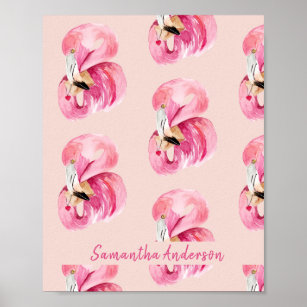 Exotisches rosa Flamingo-Muster und Name Poster