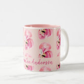 Exotisches rosa Flamingo-Muster und Name Zweifarbige Tasse (VorderseiteRechts)