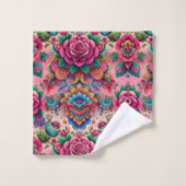 Exotisches Rosendesign Badhandtuch Set (Waschlappen)