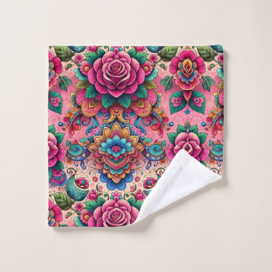 Exotisches Rosendesign Badhandtuch Set (Waschlappen)