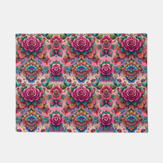 Exotisches Rosendesign Fußmatte (Vorderseite)