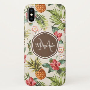 Exotisches tropisches Ananas, florbraune Monogramm Case-Mate iPhone Hülle