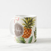 Exotisches tropisches Ananas, florbraune Monogramm Kaffeetasse (Vorderseite Links)