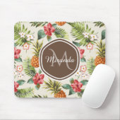 Exotisches tropisches Ananas, florbraune Monogramm Mousepad (Mit Mouse)