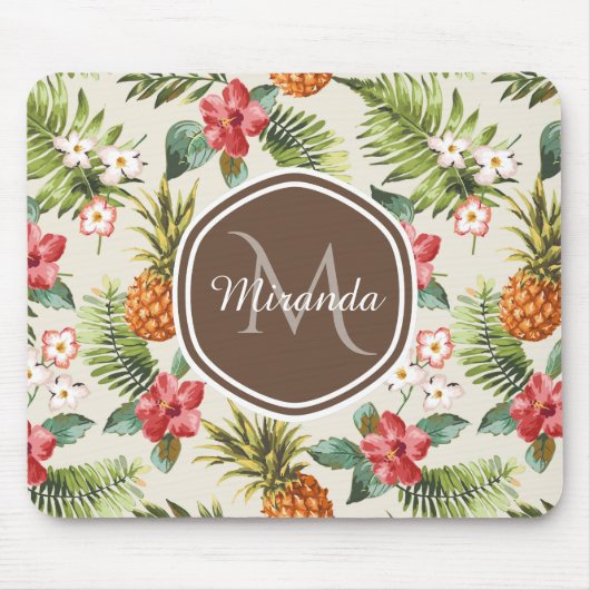 Exotisches tropisches Ananas, florbraune Monogramm Mousepad (Vorne)