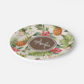 Exotisches tropisches Ananas, florbraune Monogramm Pappteller (Schrägansicht)