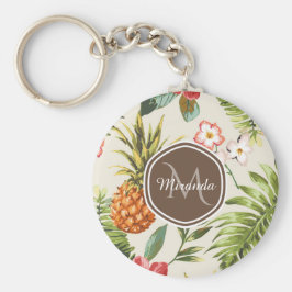 Exotisches tropisches Ananas, florbraune Monogramm Schlüsselanhänger