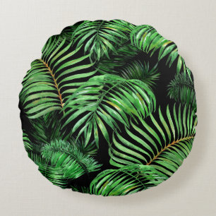 Exotisches tropisches, Aquarellpalmenmuster. Rundes Kissen