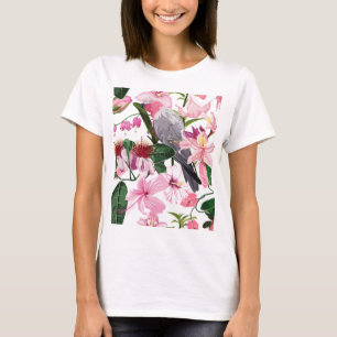 Exotisches tropisches Muster mit Papagei und Blume T-Shirt