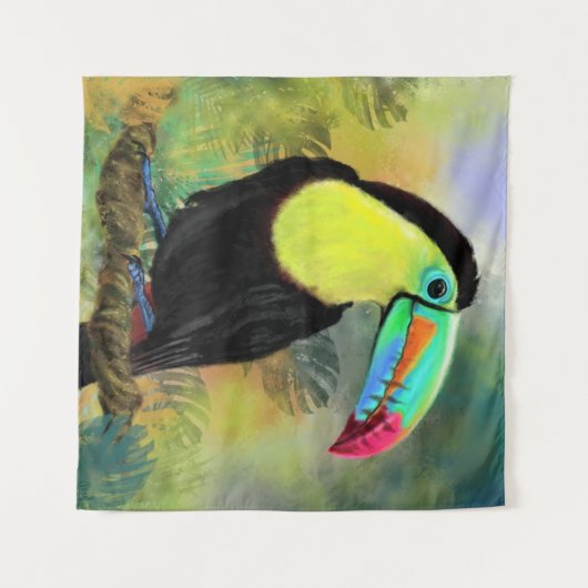Exotisches tropisches Toco Tapestry Toucan Bird Ma Wandteppich (Vorderseite (Horizontal))
