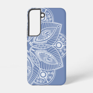 Exotisches weißes Mandala auf blauem Hintergrund Samsung Galaxy Hülle