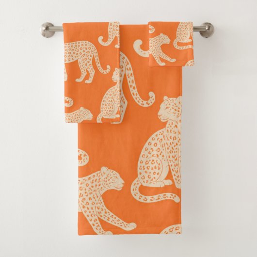 Exotisches Wild Leopard Muster Helles Orange Somme Badhandtuch Set (Insitu)