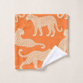 Exotisches Wild Leopard Muster Helles Orange Somme Badhandtuch Set (Waschlappen)