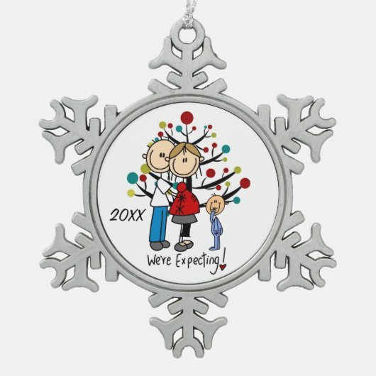 Expectant Couple mit Boy Snowflake Ornament (Vorderseite)