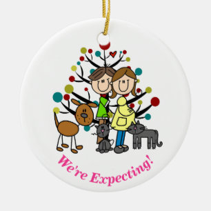 Expectant Couple, Two Cats, Dog Ornament