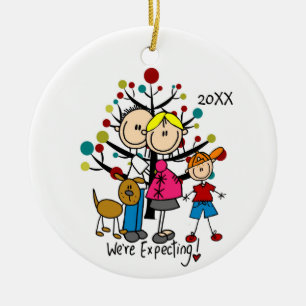 Expectant Couple with Boy and Dog Family Ornament