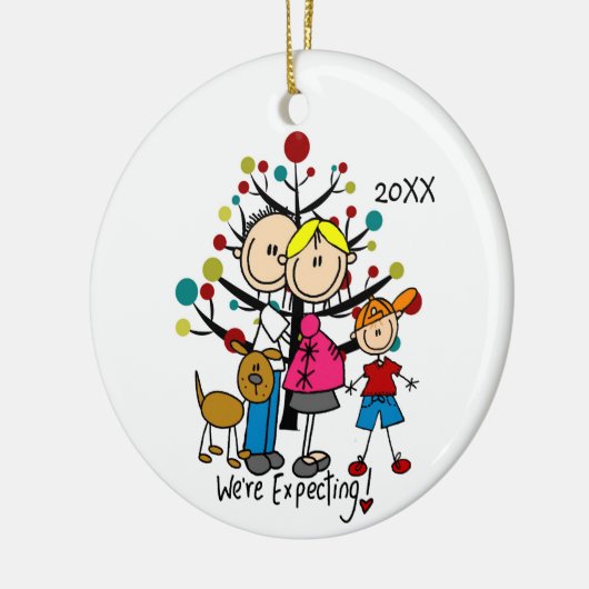 Expectant Couple with Boy and Dog Family Ornament (Links)
