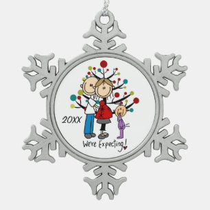 Expectant Couple with Girl Snowflake Ornament