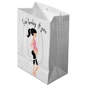 Expectant Mother on Gray Gingham Mittlere Geschenktüte
