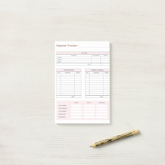 Expense Tracker Notes Post-it Klebezettel (Auf Schreibtisch)