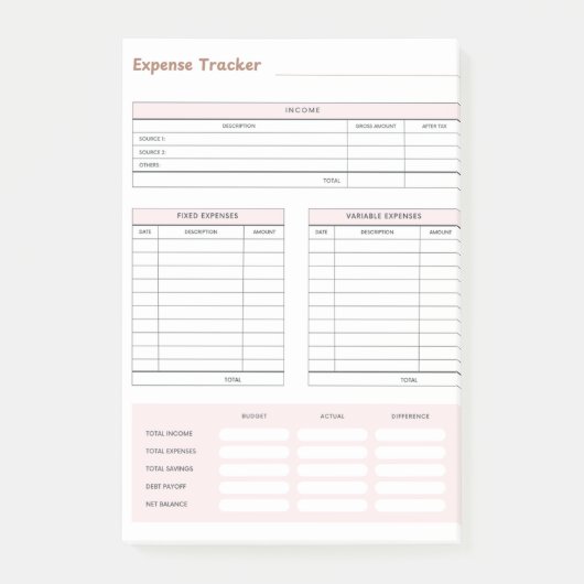 Expense Tracker Notes Post-it Klebezettel (Vorderseite)