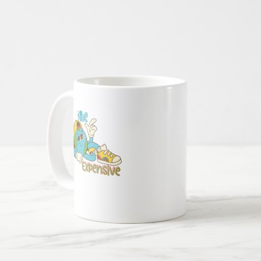 Expensive Vibe – Cool Retro Earth Character Design Kaffeetasse (Vorderseite Links)
