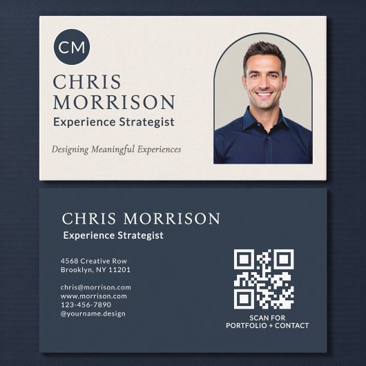 Experience Strategist Photo QR Code Navy Blue Visitenkarte