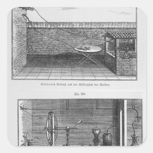Experiment an Fröschen von Louis Galvani Quadratischer Aufkleber (Vorderseite)