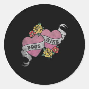Explizite Liebe für Hunde und Wine Tattoo Style V2 Runder Aufkleber