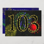 Explodierende Feuerwerke 103. Geburtstagsparty ein Einladung (Vorne/Hinten)