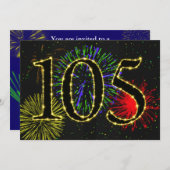 Explodierende Feuerwerke 105. Geburtstagsparty ein Einladung (Vorne/Hinten)