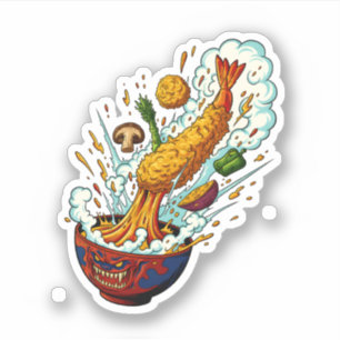 Explodierende Tempura-Monster-Schüssel Japanische Aufkleber