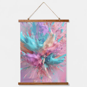 Explodierender Abstrakt rosa türkisfarbener Lilac Wandteppich Mit Holzrahmen