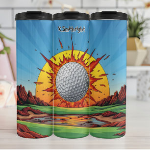 Explodierender Golf Ball Sunset Thermosbecher