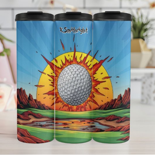 Explodierender Golf Ball Sunset Thermosbecher