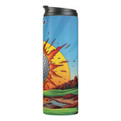 Explodierender Golf Ball Sunset Thermosbecher (Nach rechts gedreht)