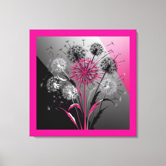 Exploding Dandelions Pink Black White Leinwanddruck (Vorderseite)