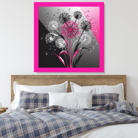 Exploding Dandelions Pink Black White Leinwanddruck (Insitu (Schlafzimmer))