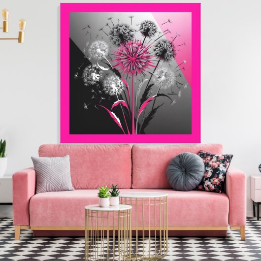 Exploding Dandelions Pink Black White Leinwanddruck (Insitu (Wohnzimmer))