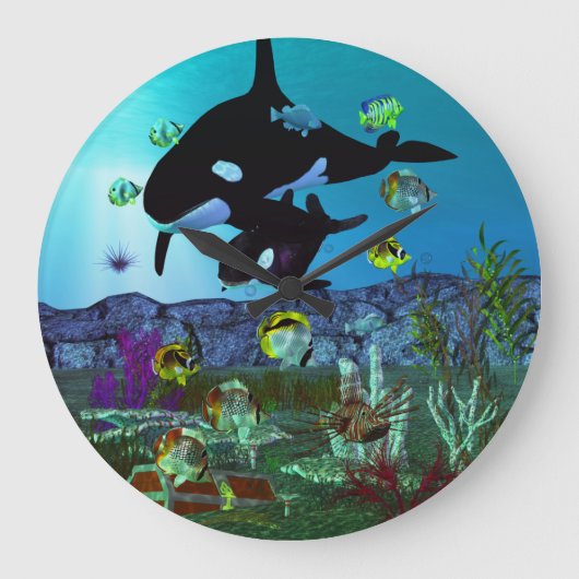 Exploration 3D Aquarium ORCA Große Wanduhr (Vorderseite)