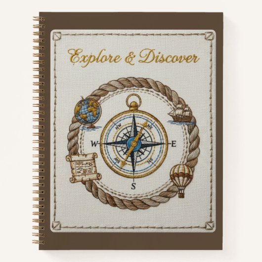 Explore & Discover Embroidered Nautical Compass Notizblock (Vorderseite)
