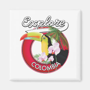 Explore Kolumbien Retro-Logo Button Magnet