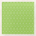 Explore Modern Optical Illusions with Cube Pattern Glasuntersetzer<br><div class="desc">Green background with a repeating white geometric cube pattern,  creating a modern,  three-dimensional optical illusion. The design is orderly and dynamic.</div>