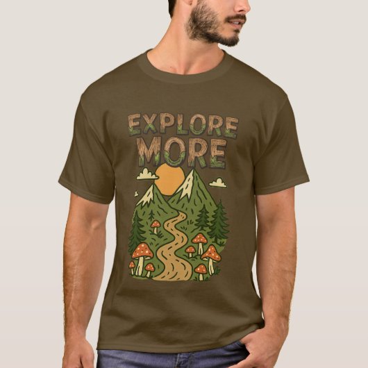 Explore More Mountains | Mushroom Hiking Adventure T-Shirt (Vorderseite)