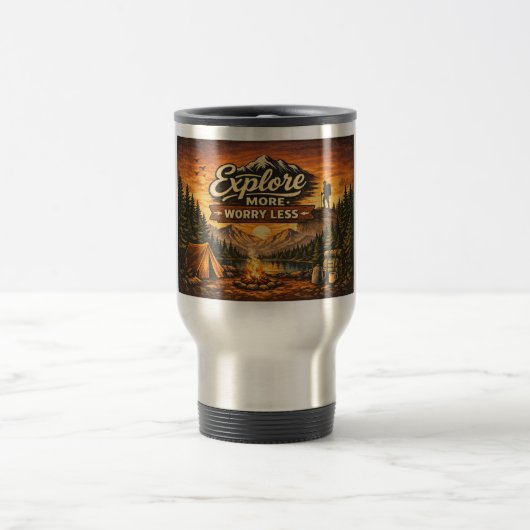 Explore More Worry Less–Adventure Travel Mug Wrap Reisebecher (Mittel)