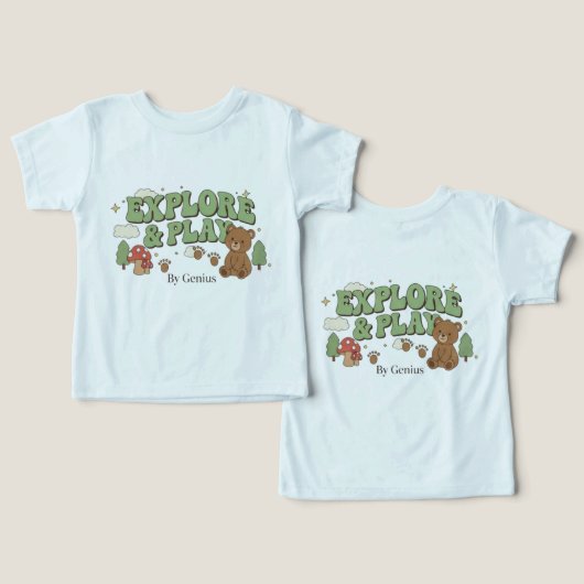 Explore & Play T-Shirt, Groovy Retro Forest Bear C (Design Vorderseite & Rückseite)