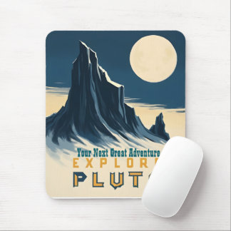 Explore Pluto Vintage Travel Poster - Retro Space Mousepad