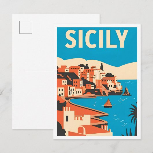 Explore Sicily Italy Vintage Travel Illustration Postkarte (Vorne/Hinten)