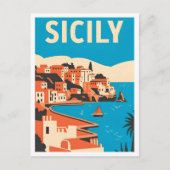 Explore Sicily Italy Vintage Travel Illustration Postkarte (Vorderseite)