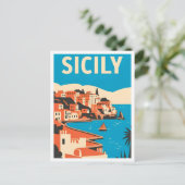 Explore Sicily Italy Vintage Travel Illustration Postkarte (Stehend Vorderseite)
